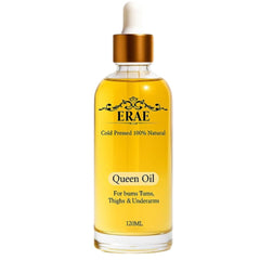 ERAE Queen Body Oil bottle shows seven-oil blend for hydration.