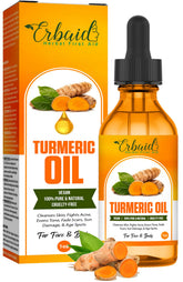 Erbaid Turmeric Oil face serum bottle shows radiant, even-tone potential.