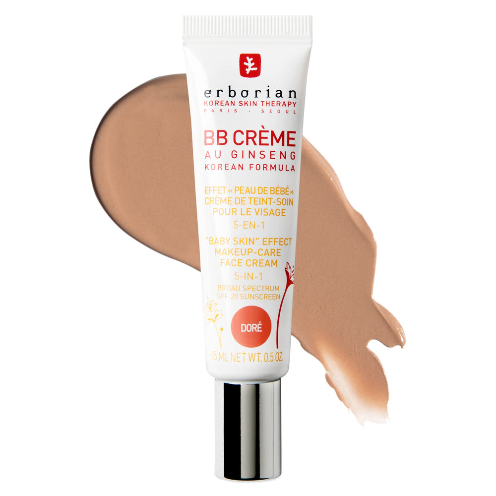 Erborian BB Cream Doré swatch on skin shows natural, buildable coverage.