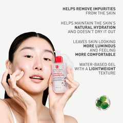 Erborian Centella Cleansing Gel pour demonstrating quick makeup removal with soothing feel.