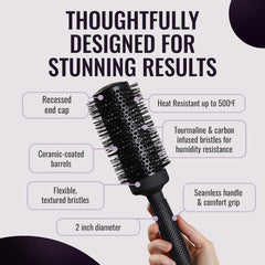 ERGO Round Brush ergonomic handle closeup for comfortable grip during styling.