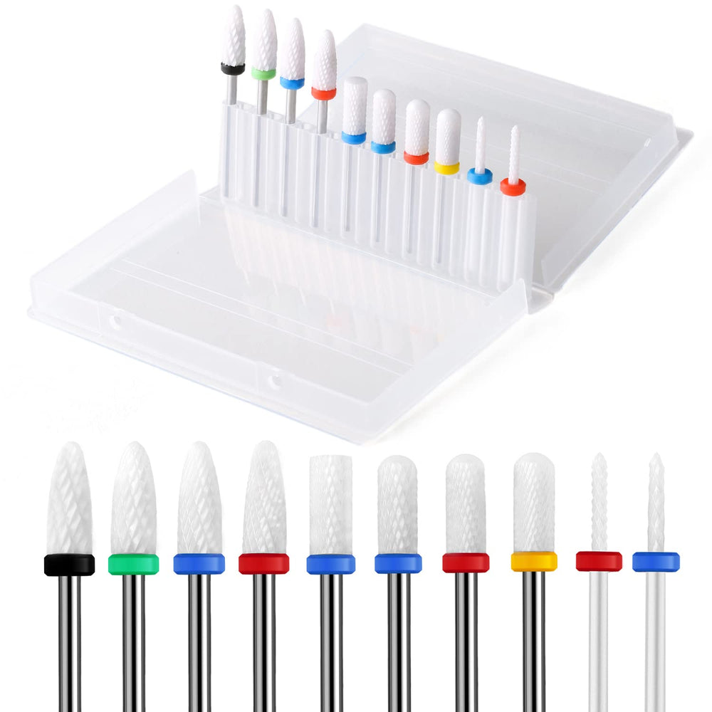 ERUIIKA 10pc ceramic nail drill bits set for acrylic and gel nails.