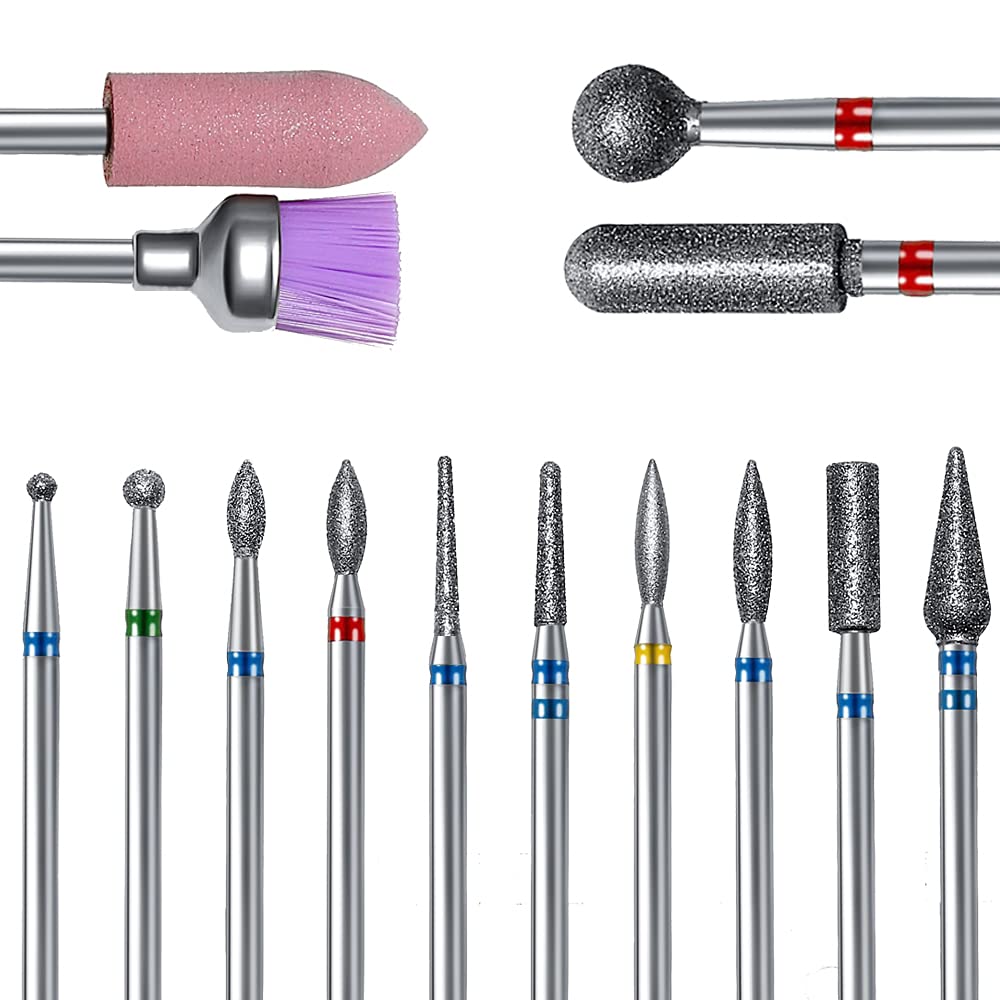 ERUIKA 14-piece nail drill bits kit in a see-through case for professional use.