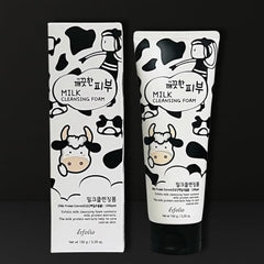 Esfolio Milk Cleansing Foam pump action shows easy dispense for daily skincare routine.