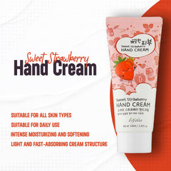Esfolio Crema de Manos Dulce de Fresa, aplicación rápida, piel suave y sin grasa.