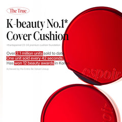 Espoir Be Velvet Cushion Foundation close-up texture highlights buildable coverage