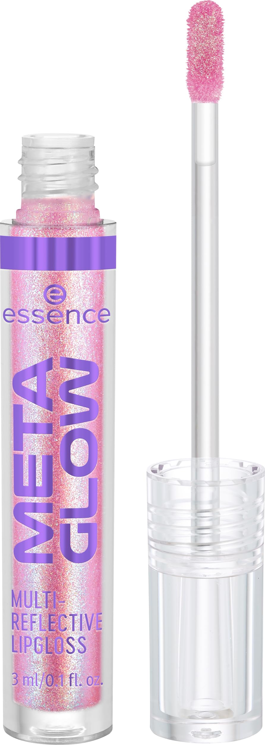 essence Meta Glow brillos iridiscentes rosa visión para un acabado deslumbrante