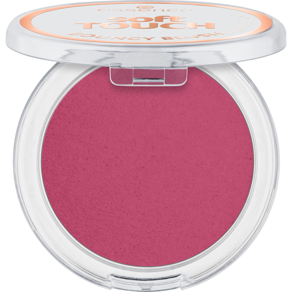 essence Soft Touch Bouncy Blush swatch Electric Peony for a natural, lasting flush.