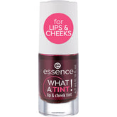 Essence What a Tint rose swatch on lips and cheeks for natural color.
