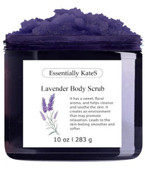 Essentially KateS - botella del exfoliante de lavanda con sal: exfoliación suave para piel radiante