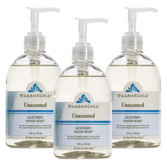 Essentials jabón líquido de manos con glicerina en dispensador, 3-pack, hidrata la piel.