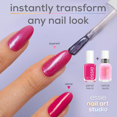 Esmalte vegano Essie Astral Aura con perlas brillantes para textura sutil.