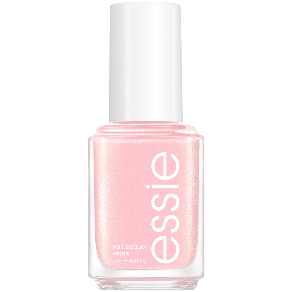Essie Birthday Girl bottle view shows iridescent pink shine for a chic manicure.