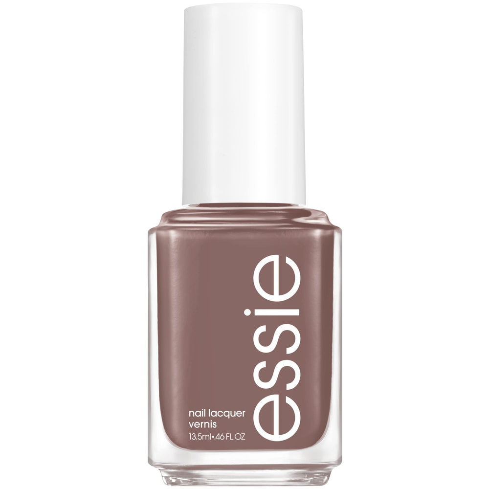 Frasco de essie Crochet Away mostrando tono gris-marrón crema, ideal para un look sofisticado.