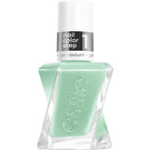 essie Gel Couture Be Dazzled frente a la botella, color verde salvia suave, para iniciar manicure