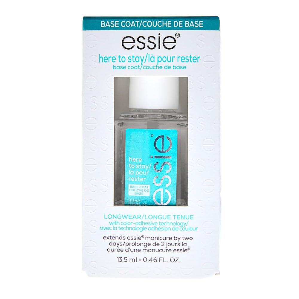 essie Here To Stay base coat bottle, clear finish primes nails for color adhesion