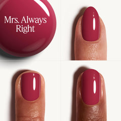 essie Mrs. Always-right easy glide brush delivers smooth, streak-free color.