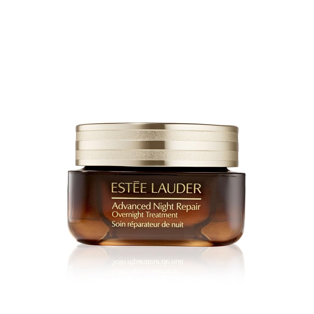 Estée Lauder Advanced Night Repair overnight treatment bottle closeup signals premium hydration for radiant mornings.