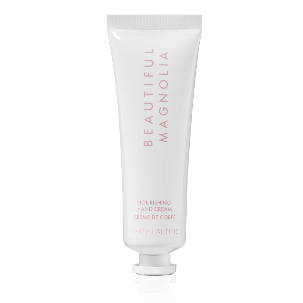 Estée Lauder Beautiful Magnolia hand cream jar showcases rich hydration.