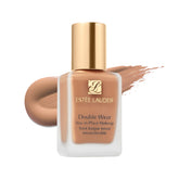 Estée Lauder Double Wear bottle with pump shows long-lasting matte coverage.