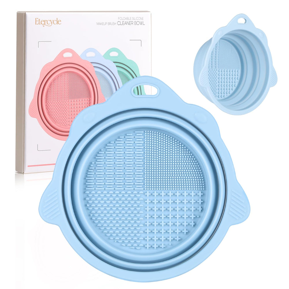Etercycle foldable cleaner bowl blue for on-the-go makeup brush cleaning.
