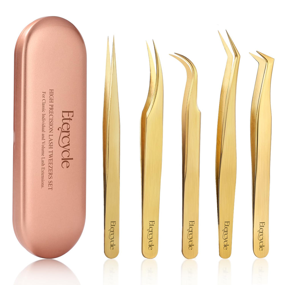 Etercycle high precision lash tweezers set with cover for organized storage and quick access