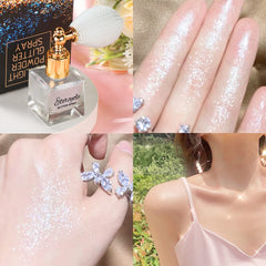 Etercycle glitter spray applied on arm for subtle, radiant shine.