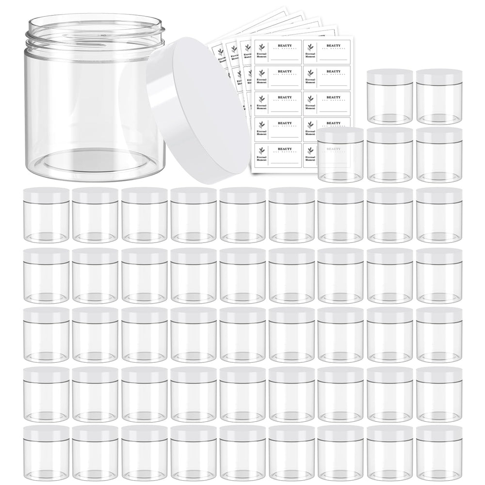 Eternal Moment 50-pack clear jars with white lids for storage and display.
