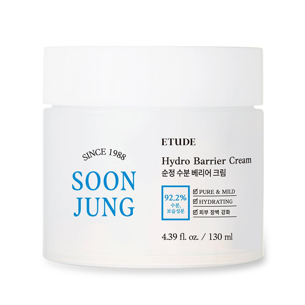 ETUDE SoonJung Hydro Barrier Cream jar close-up showing soothing hydration and barrier support.
