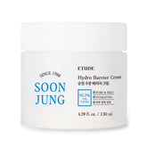 ETUDE SoonJung Hydro Barrier Cream jar close-up showing soothing hydration and barrier support.