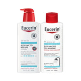 Eucerin Advanced Repair Body Lotion bottle delivering 48-hour hydration for dry skin.