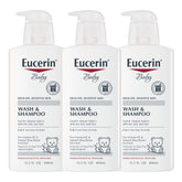 Eucerin Baby Unscented bottle with pump for gentle daily cleansing of skin and hair.