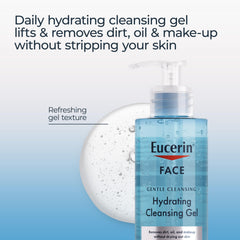 Textura gel suave de Eucerin limpiador facial iluminando la piel.