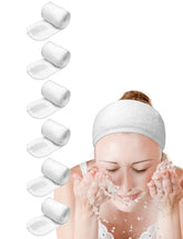 EUICAE Spa Headband white demonstrates comfortable fit while keeping hair away during cleansing.