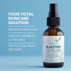 Aplicación facial suave con Eva Naturals Serum para una piel más uniforme.