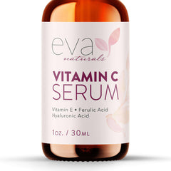 Eva Naturals Sérum Vitamina C 20% en botella hidrata y favorece tono uniforme.