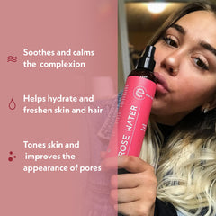Eve Hansen bruma facial de agua de rosas para revitalizar la piel.