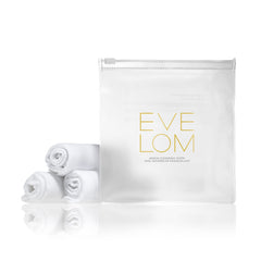 EVE LOM Muslin Cloth close-up showing fabric weave for gentle cleansing and exfoliation.