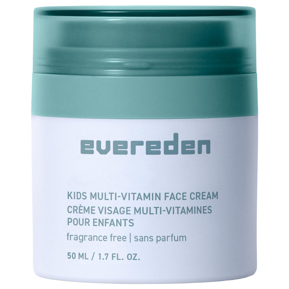 Evereden fragrance-free kids face cream jar showing unscented hydration for sensitive skin.