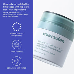 Evereden fragrance-free kids face cream pump bottle highlighting simple, non-toxic application.