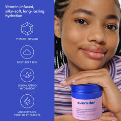 Hands applying Evereden Kids Face Cream to cheeks for daily use.