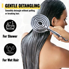 Everetched elastic bristles provide scalp massage while brushing