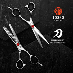 Everlong Katana Classic 6.5-inch thinning scissors close-up showing texture control.