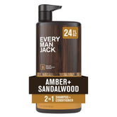 Every Man Jack Amber Sandalwood bottle pour shows a clean, refreshing wash for daily hair care