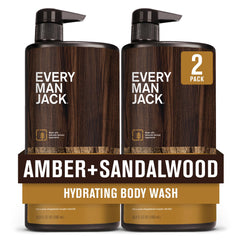 Every Man Jack Amber + Sandalwood bottle for daily cleansing with masculine scent.