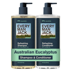 Every Man Jack Australian eucalyptus shampoo bottle for a refreshing cleanse.