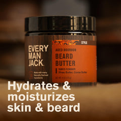 Creamy aged bourbon beard butter texture close-up for smooth styling