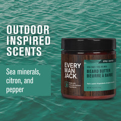 Hand applying Every Man Jack beard butter Subtle Sea Salt fragrance