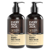 Every Man Jack beard and face wash bottle with vanilla cedar scent for daily cleanse