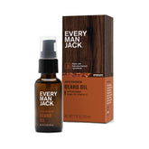 Every Man Jack beard oil aged bourbon bottle for deep moisture and natural shine.